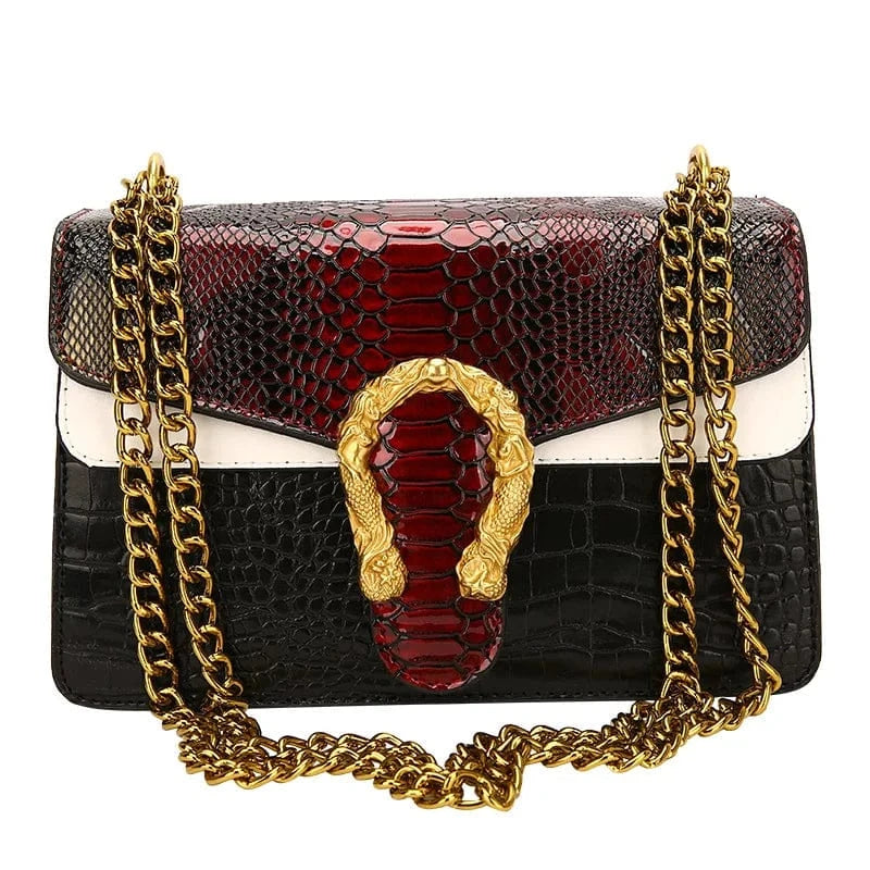 29x9x16cm / 0761 Red New Colored Shoulder Bag Premium small bag Fashion Versatile Trendy Women's Chain Crossbody Bag Advanced Snake Pattern Handbag