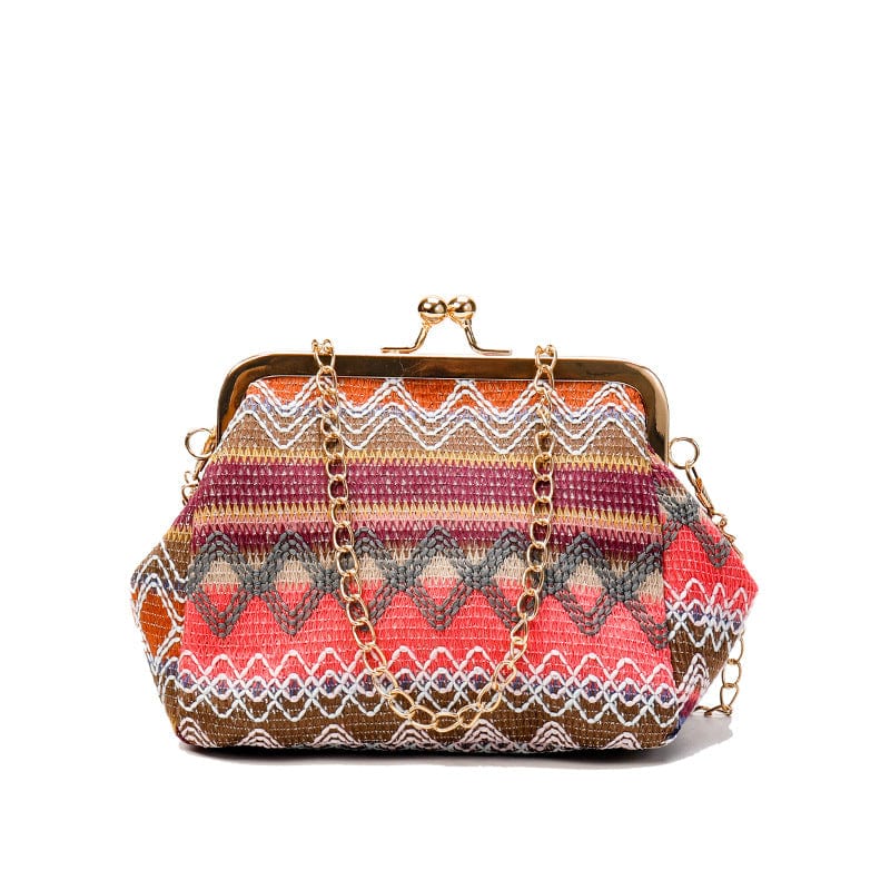 3 Ethnic Boho Women Colorful Shell Clutch Purse Ladies Small Straw Messenger Bag with Chain