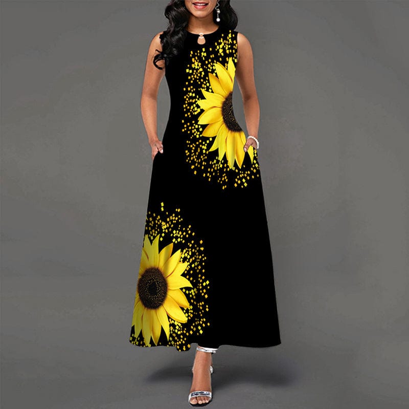 3 XL / #04 Dropshipping Wholesale elegantes most popular women casual sleeveless dress ladies digital printing long dress