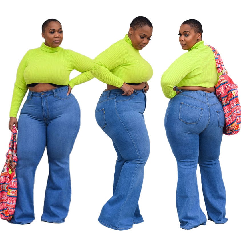 3 XL / 1 KX-2295 Factory wholesale blue jeggings jeans trousers flare denim pants slim fit high waist women plus size jeans