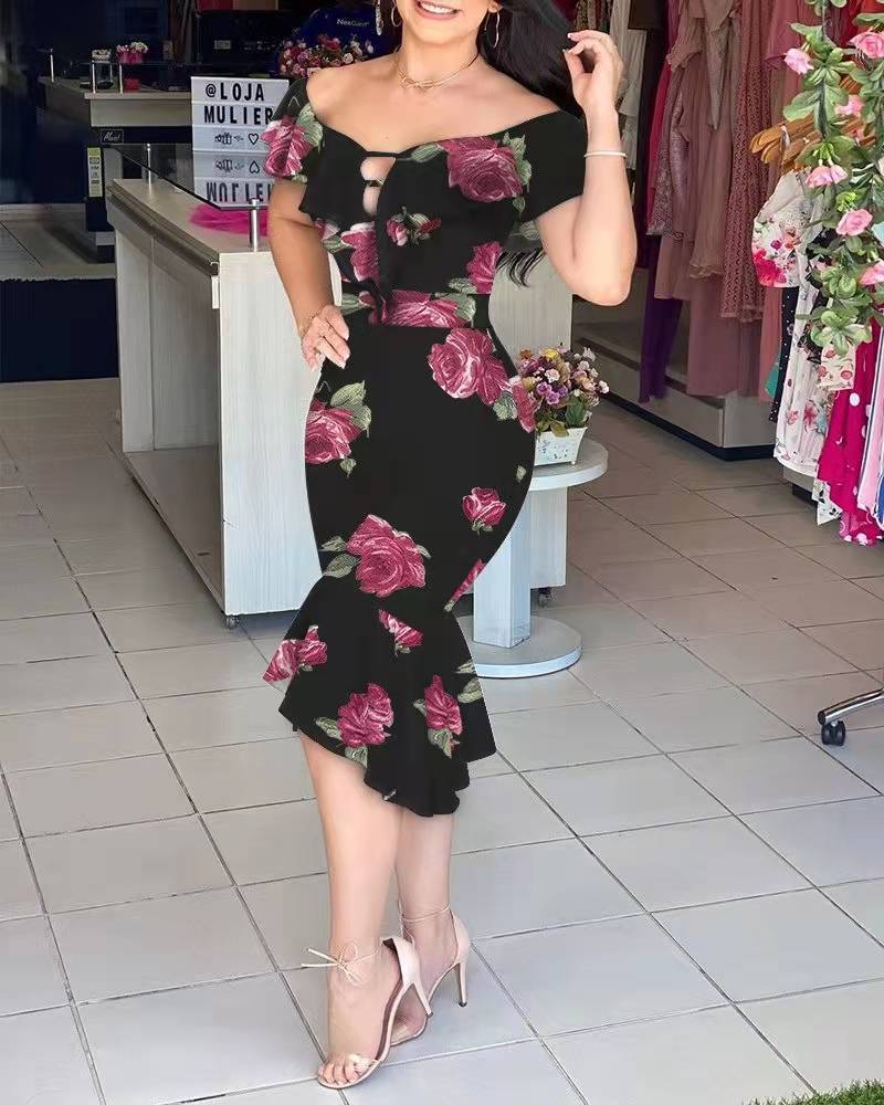 3 XL / 10 J&H 2022 summer on sale trendy print fishtail skirt plus size bodycon maxi dress women 3XL long casual dresses