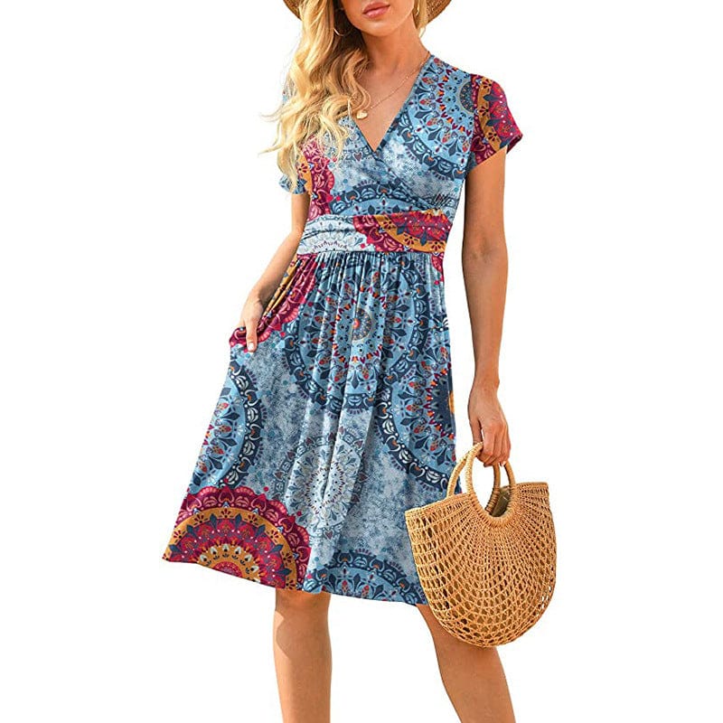 3 XL / #14 Dropshipping 2022 new print short sleeve dress off shoulder fashion element short sleeve casual dress