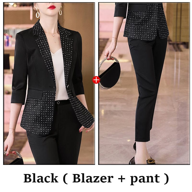 3 XL / 2 Piece Black Pant Suit Wholesaler Two Piece Suit Set Women Elegant Pant Suits Half Sleeve Blazer Business Office Lady Work Women Fashion Suits
