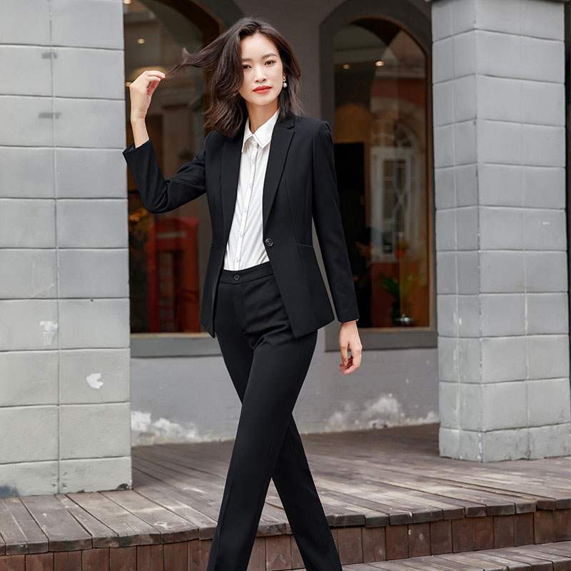 3 XL / 2 Piece Black Pants Suits Wholesaler 2 Pieces Big Pocket Single Button OEM Formal Pant Suit for Women Work Wear Office Lady Uniform Style Business Set