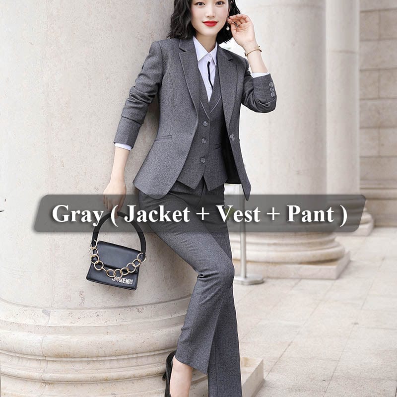 3 XL / 3 Piece Gray Suits OEM Wholesale Dropship 3 Piece Suit Set Pant Suit Women Office Lady Work Wear Women Formal Suits Blazer Jacket Vest trousers