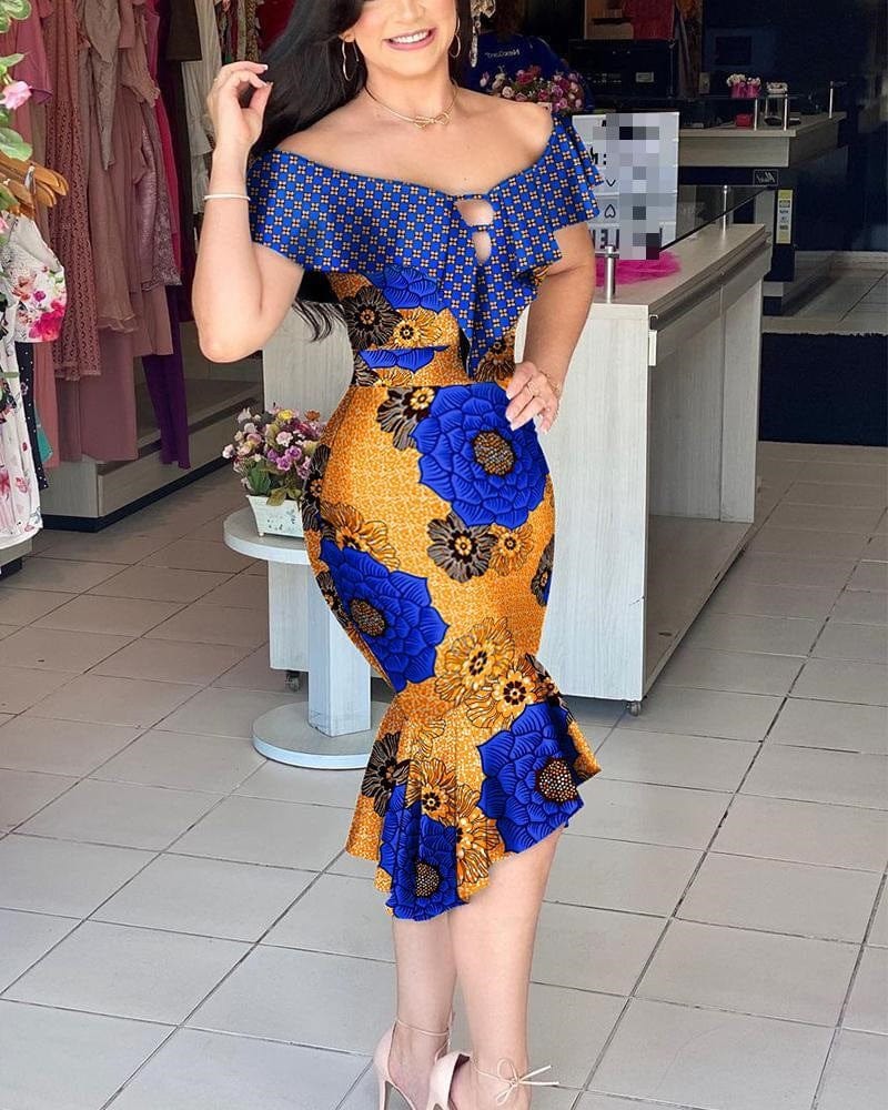 3 XL / 5 J&H 2022 summer on sale trendy print fishtail skirt plus size bodycon maxi dress women 3XL long casual dresses