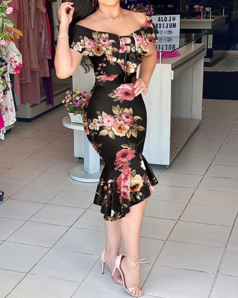 3 XL / 9 J&H 2022 summer on sale trendy print fishtail skirt plus size bodycon maxi dress women 3XL long casual dresses