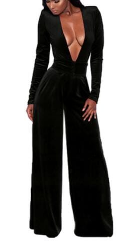 3 XL / black Big plus size women Black jumpsuits womens fashion deep v neck sexy clubwear elegant ladies velvet jumpsuits romper YY10038