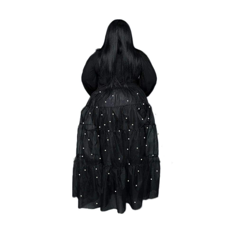 3 XL / black C1102ME20 Wholesale Plus Size Casual Solid Color Sheer Mesh Beaded Shirt Dress Women Sehe Fashion