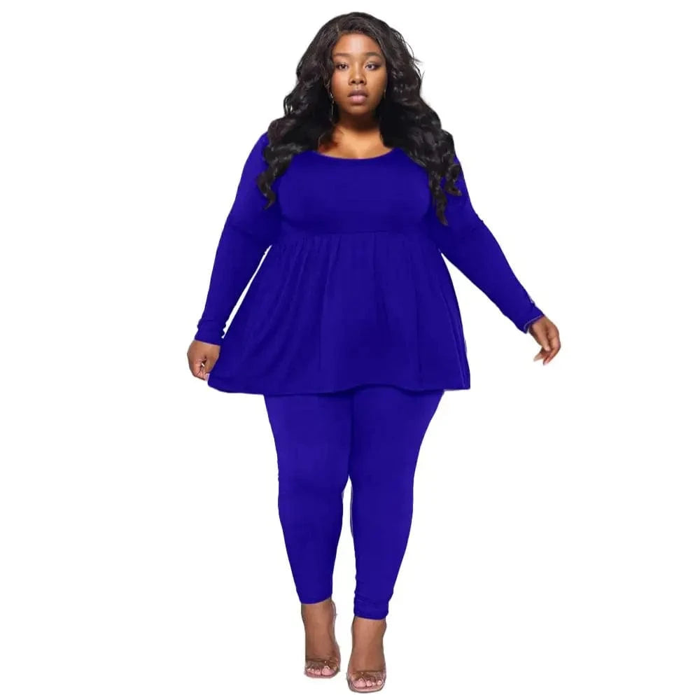3 XL / Blue E0110ME13 New Trend Plus Size High Waist Long Sleeve Outfit 2 Piece Jogging Pants Set For Women Sehe Fashion