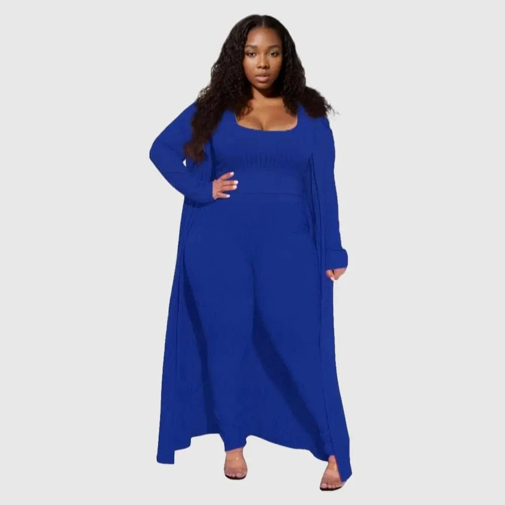 3 XL / Blue E0110ME14 New Design Plus Size Loungwear Ribbed Good Stretch 3 Piece Basic Clothing Sets Women Sehe Fashion