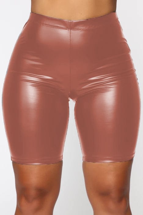 3 XL / Brown 2022 New Sexy Women Fashion Short Leggings High Waisted Shorts PU Leather Plus Size Pants Woman Elastic Clothing