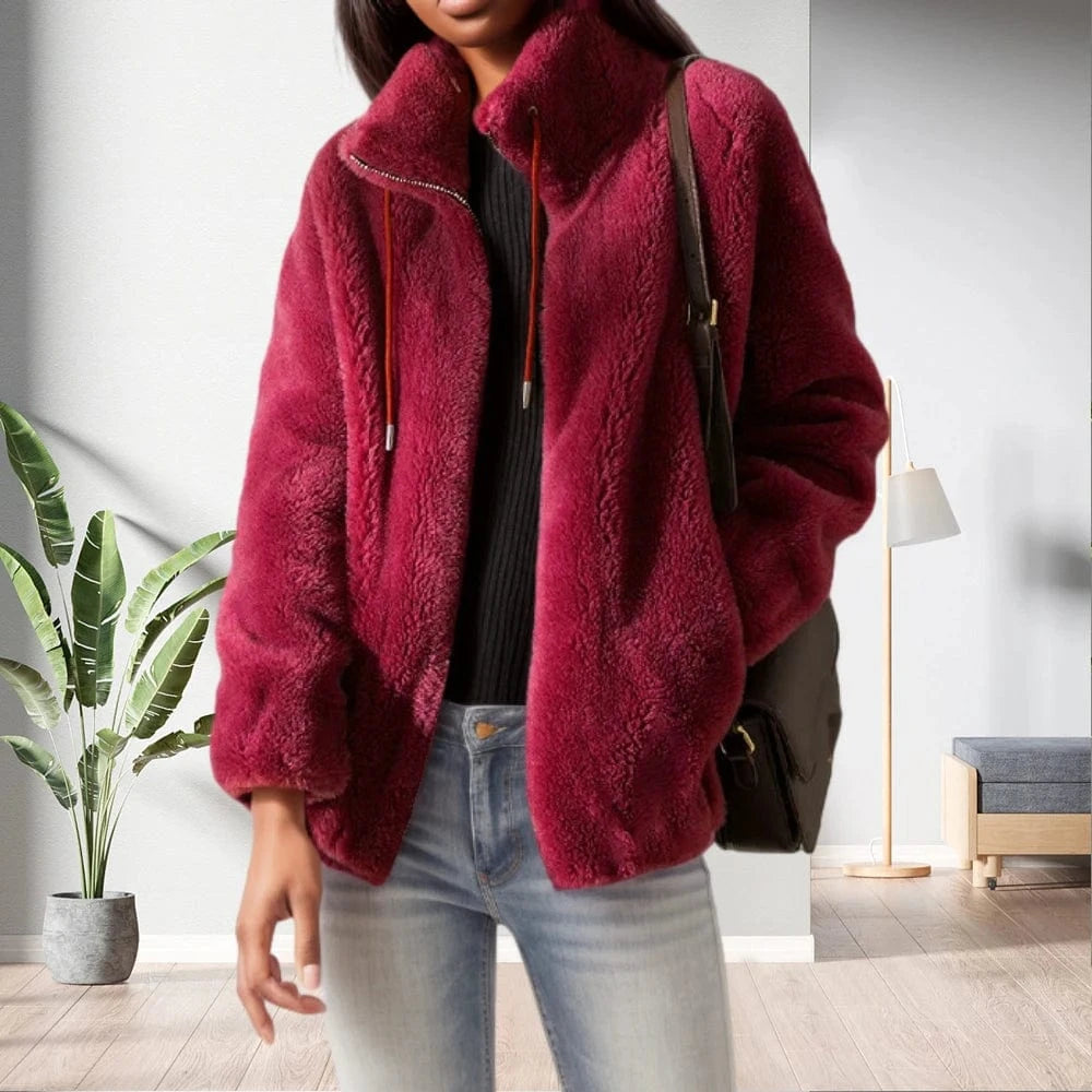 3 XL / burgundy D1201ME53 Autumn Winter Coat Fleece Shaggy Warm Cropped Plus Size Fur Coat Overcoat Zipper Outwear Sehefashion