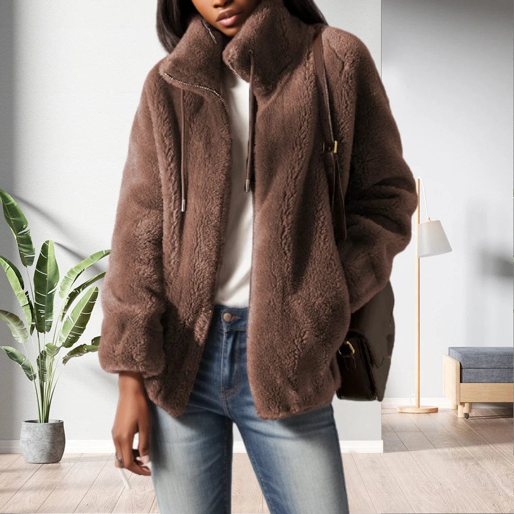 3 XL / dark brown D1201ME53 Autumn Winter Coat Fleece Shaggy Warm Cropped Plus Size Fur Coat Overcoat Zipper Outwear Sehefashion