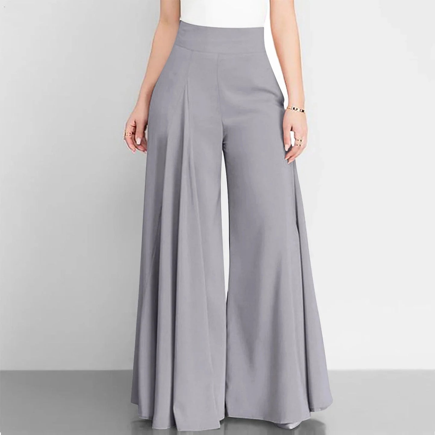 3 XL / Gray Hot Selling  solid  High Waist Wide Leg Pants For Woman