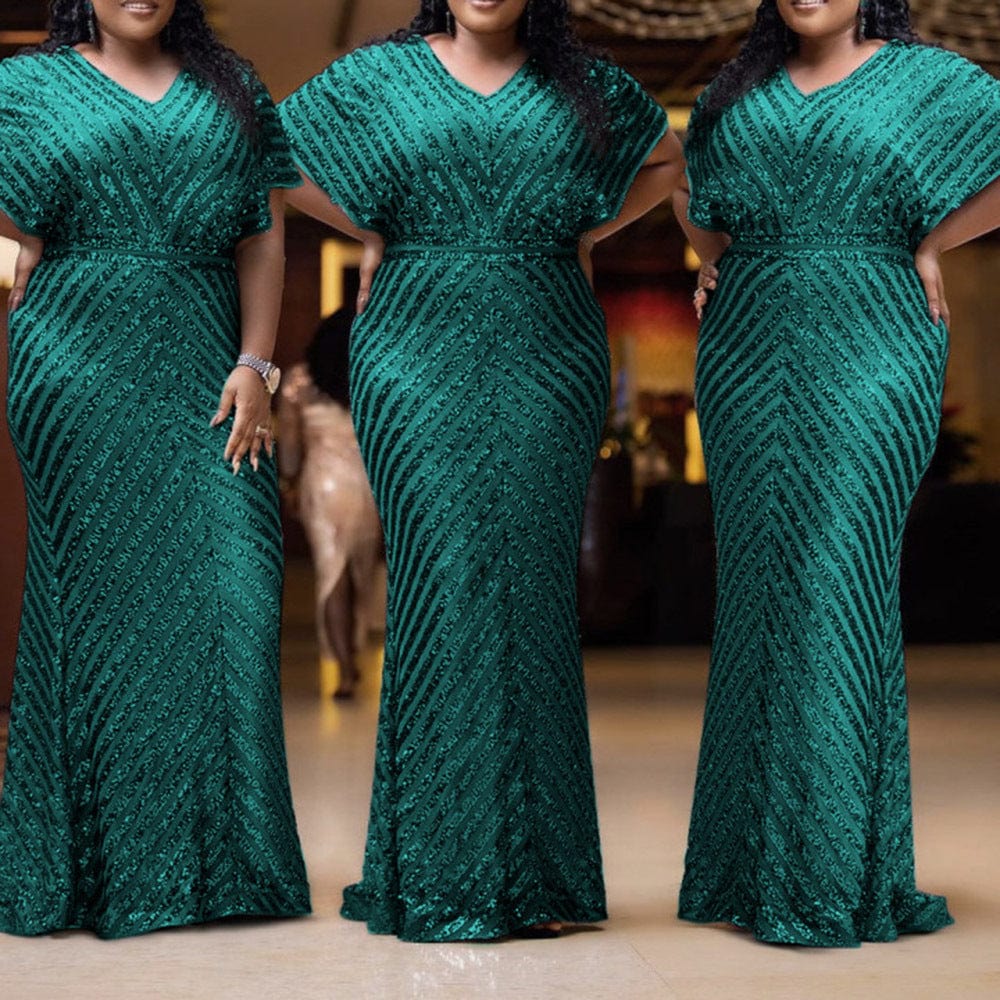 3 XL / green 2022 Sexy Fashion Plus Size Women Clothing Lady Deep V Neck Lace Prom Dress Long Sleeve See Through Lace Dress Xl-6xl