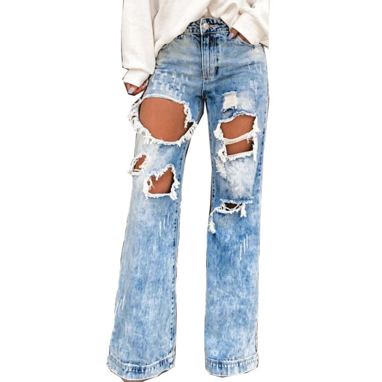 3 XL / Light Blue High Quality Ripped Jeans Women 5xl Plus Size Loose Design Denim Women's Flare Pants Distressed Jeans