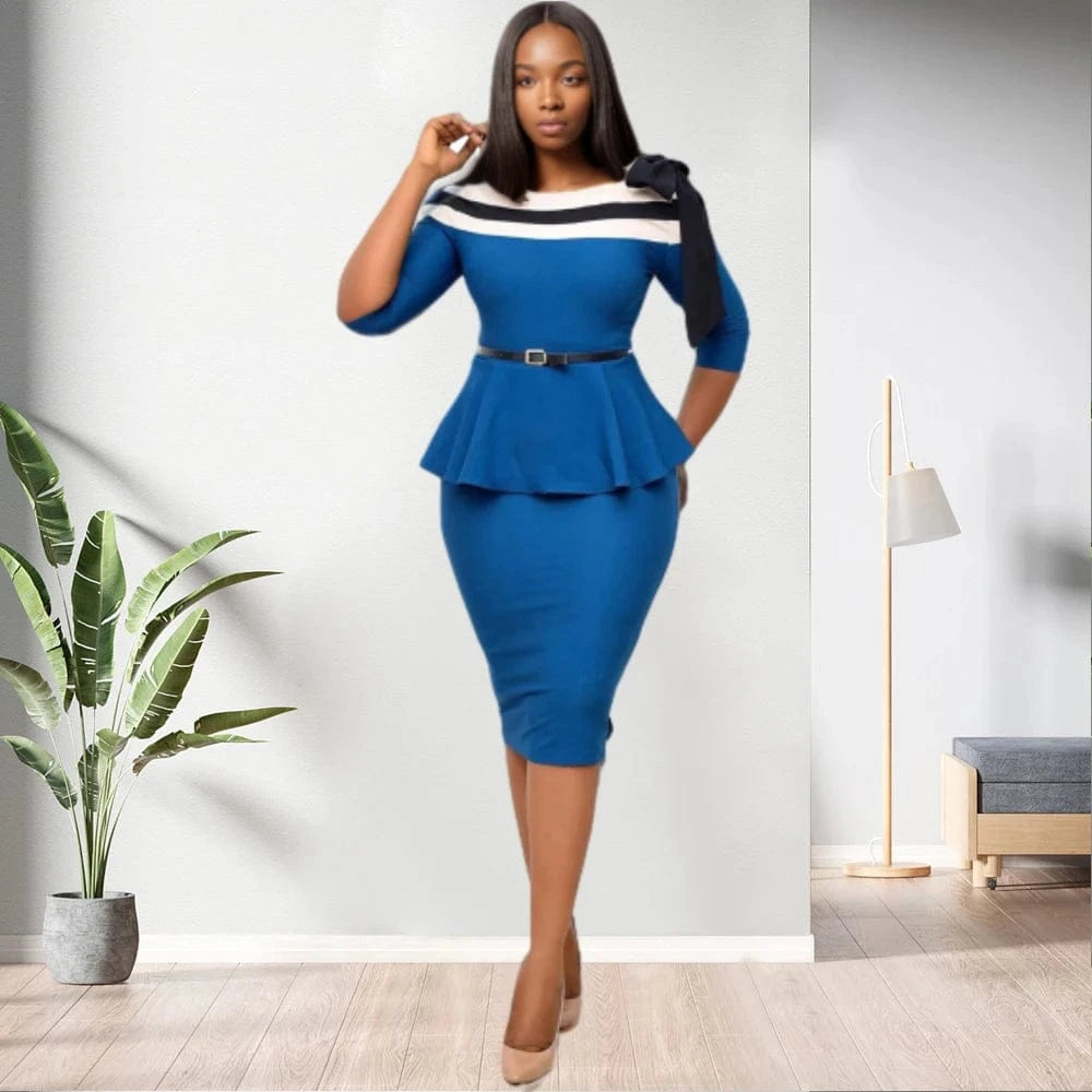 3 XL / PIC2 20720-MX64 bow two-piece elegant office dress suit plus size for ladies sehe fashion