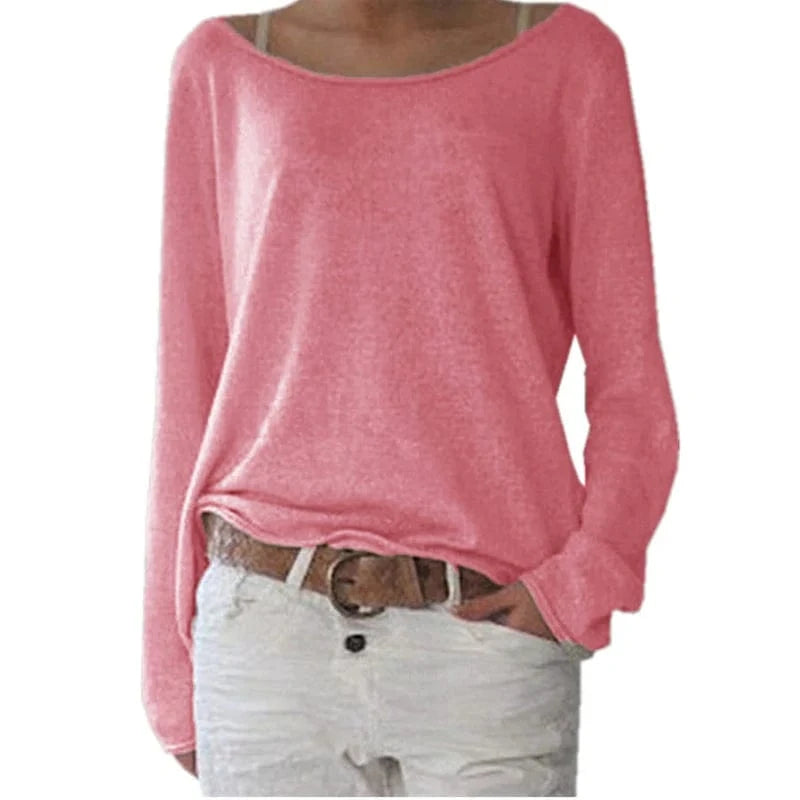 3 XL / Pink Sexy Plus Size S-3XL 10 Colors Solid T-shirt For Women Long Sleeves O-neck See Through Casual Top Basic Tee