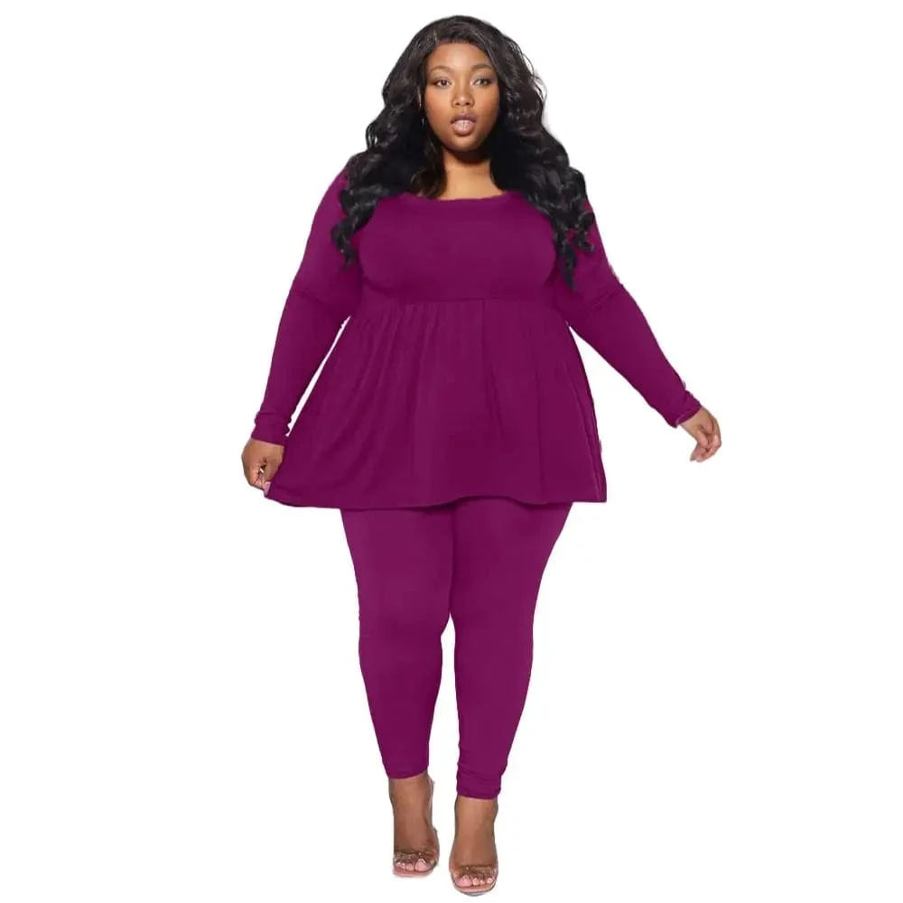 3 XL / Purple E0110ME13 New Trend Plus Size High Waist Long Sleeve Outfit 2 Piece Jogging Pants Set For Women Sehe Fashion