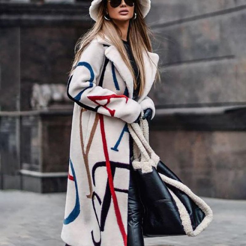 3 XL / White 5FD5 New 2022 Designs Autumn Winter Printed Casual Long Overcoat Women's Plus Size Trench Coats for Ladies