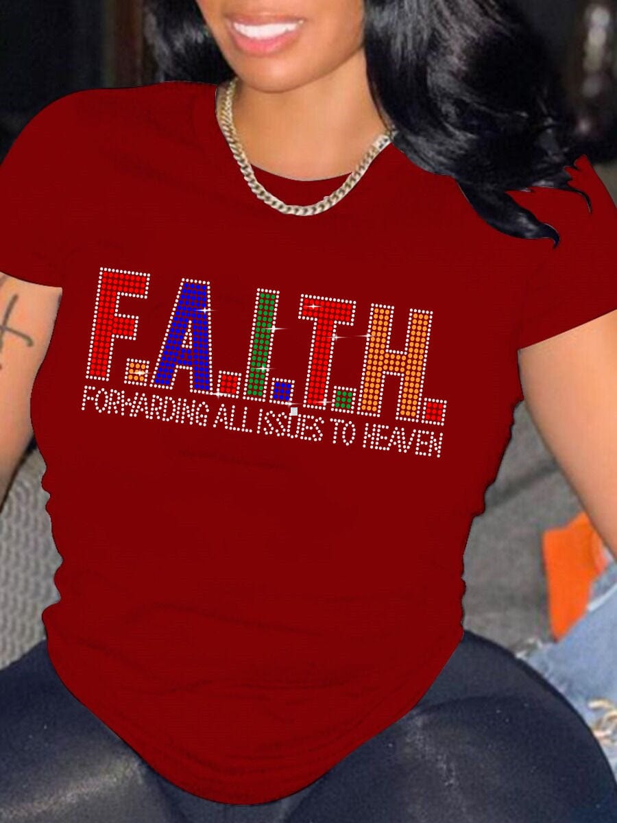 3 XL / Wine Professional custom t shirt printing ladies t shirt letters hot drill casual t shirt