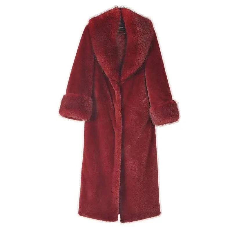 3 XL / wine Winter Fashion 2022 Plus Size warm Mink Fur Trench Long Coat With Fur Lapel and Cuff Faux Fur Trim Jacket For Women Winter Coat
