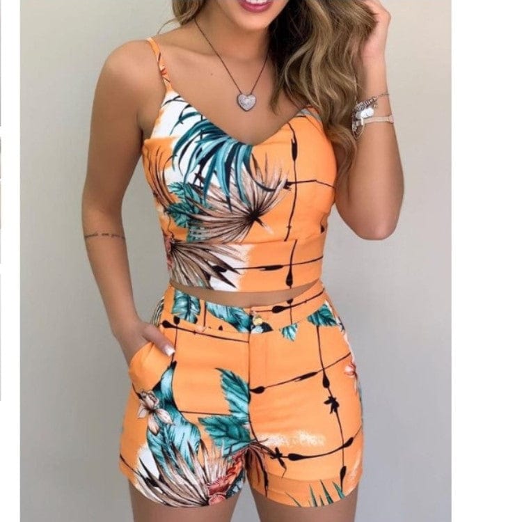 3 XL / Y618 picture color-2 OCS Wholesale 2022 Summer Fashion Strap Top Two Piece Shorts Sets Youth Women's Clothing