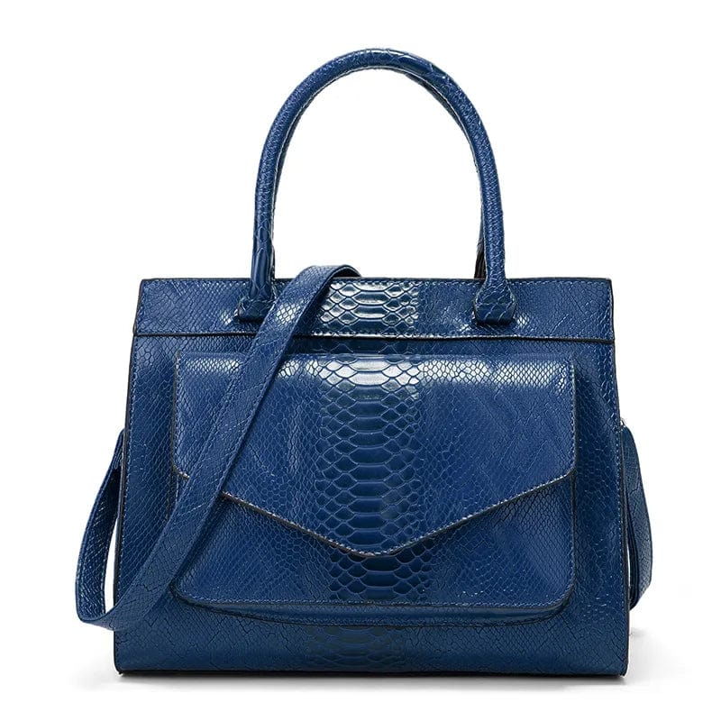 30*14*25cm / Blue New Snake Pattern Portable Handbag  Women's Bag PU Leather Handbags for Women