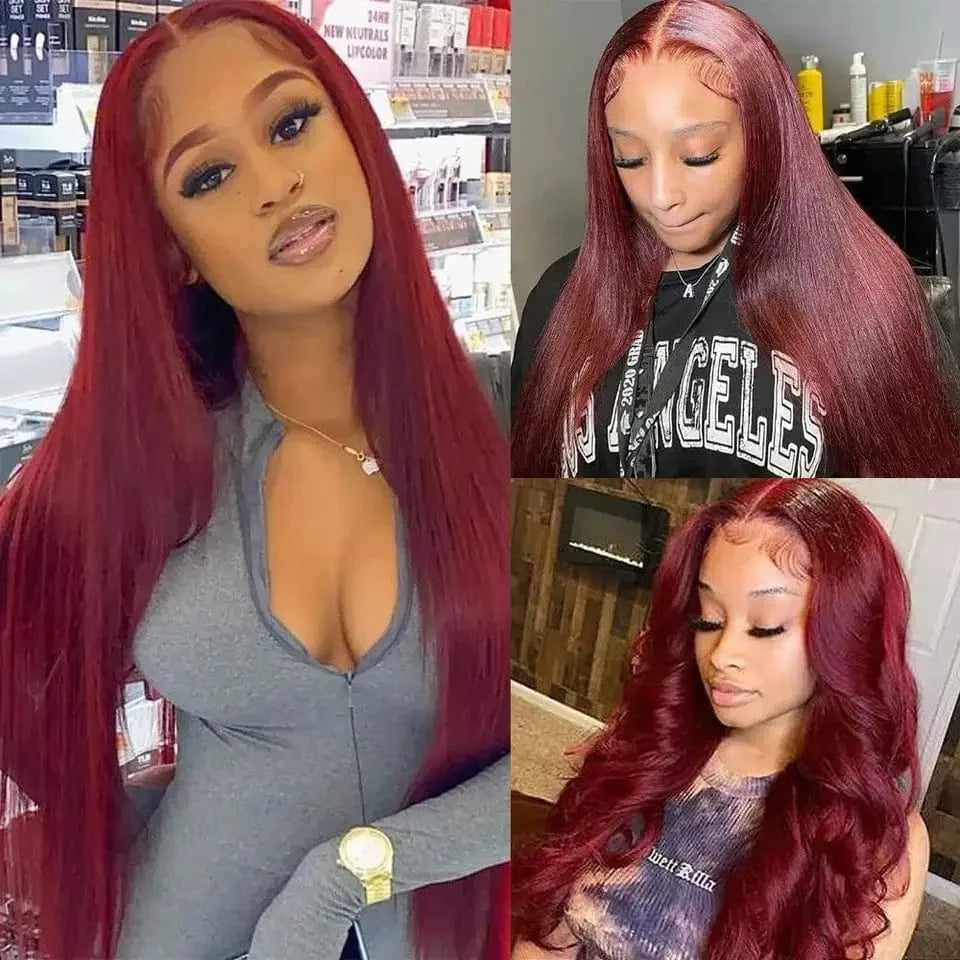 30 Inch 99j Burgundy Lace Front Wig Bone Straight Human Hair Wigs For Women Pre Plucked Colored Hd Transparent Lace Frontal Wig