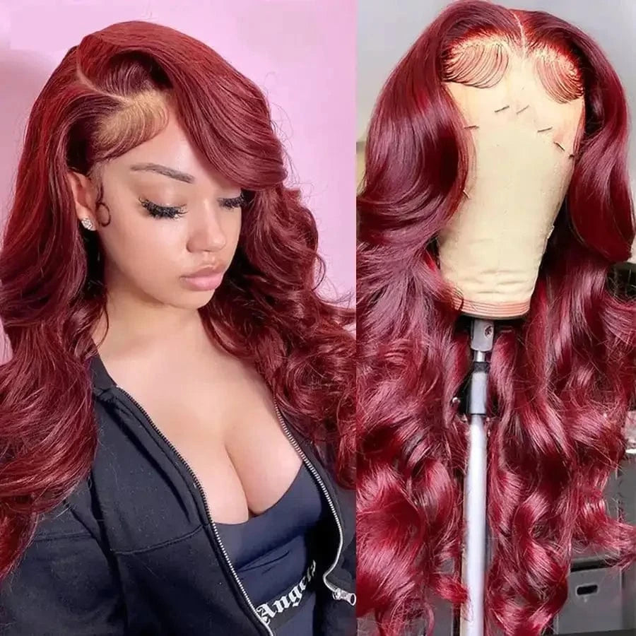 30 Inch 99j Burgundy Lace Front Wig Bone Straight Human Hair Wigs For Women Pre Plucked Colored Hd Transparent Lace Frontal Wig