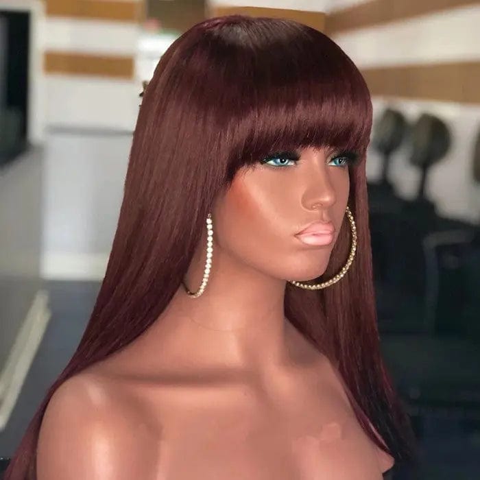 30 Inches / Rich Copper Red Color Rich Copper Red Color Straight Cuticle Aligned Brazilian Human Hair Lace Front Wig With Bangs