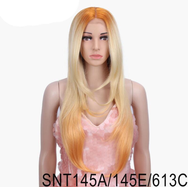 30 inches sleek wholesale hot selling cheap blond straight heat resistant fiber lace part frontal synthetic hair wig for women