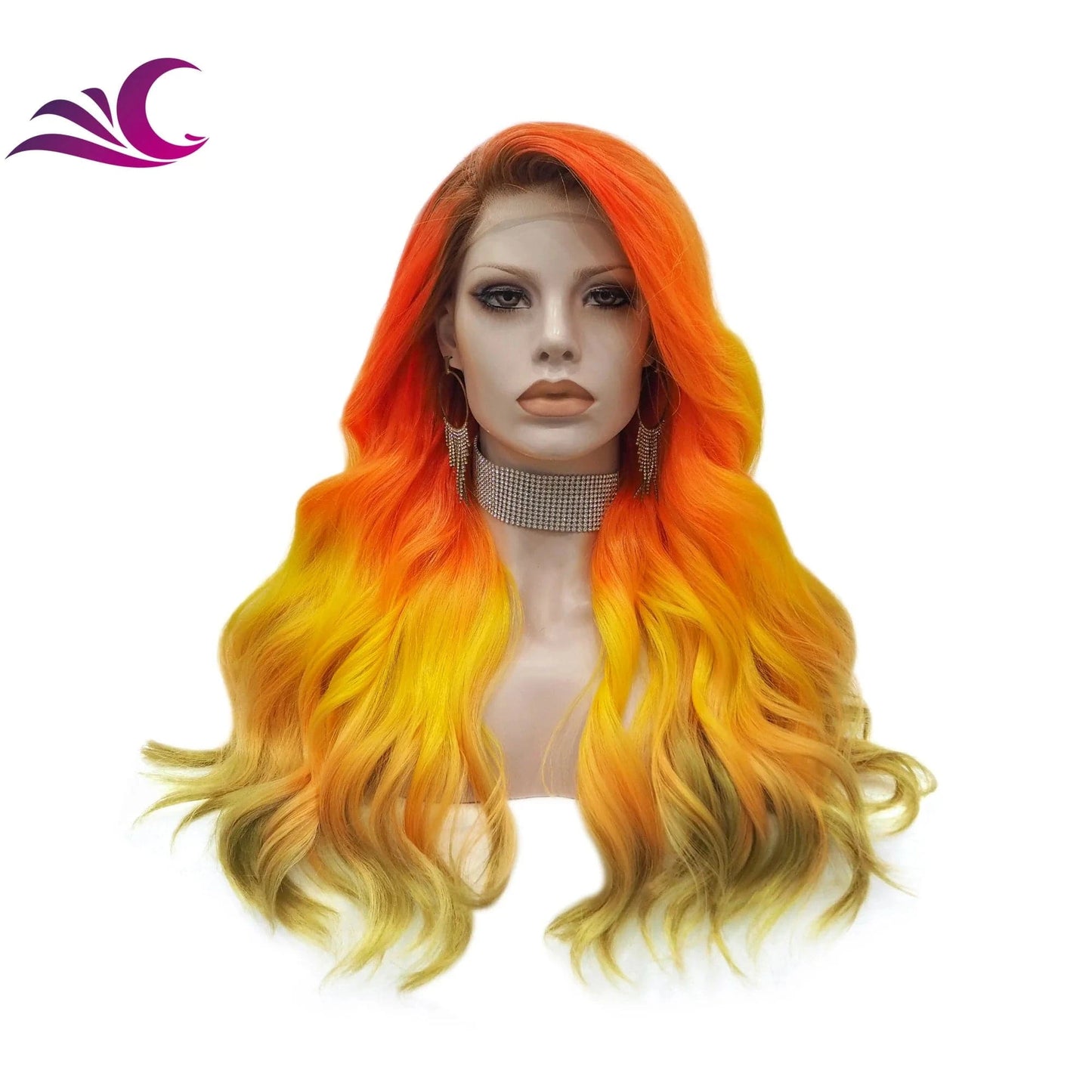 30 Inches / SQ1-2106-01 Celebrity Ombre Orange Wig Wavy Synthetic Heat Resistant Fiber Lace Front Wig For Cosplay Wigs