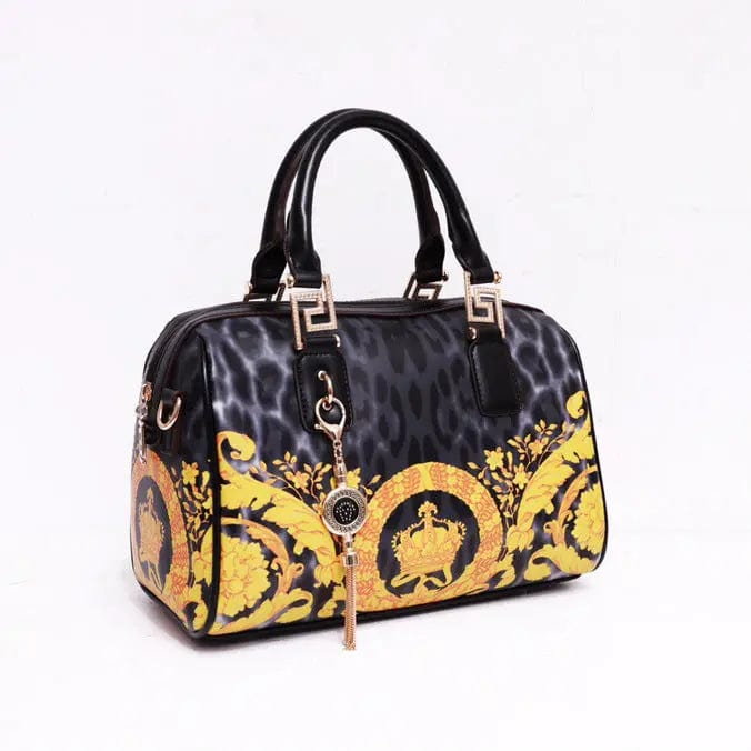 30X15X20.5CM / black Famous Brand Top Quality Leather Leopard Print Boston Bags Women Genuine Leather Handbags Cosmetic Bag Handbags for Women Luxury