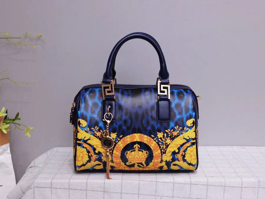 30X15X20.5CM / Blue Famous Brand Top Quality Leather Leopard Print Boston Bags Women Genuine Leather Handbags Cosmetic Bag Handbags for Women Luxury