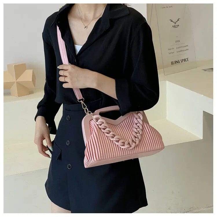 30X19X11CM / Pink Top Brand Pleated Woman Handbag Designer Shoulder Bag for Women Clutch Purses Trendy Leather Crossbody Bags