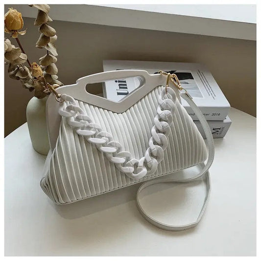 30X19X11CM / White Top Brand Pleated Woman Handbag Designer Shoulder Bag for Women Clutch Purses Trendy Leather Crossbody Bags