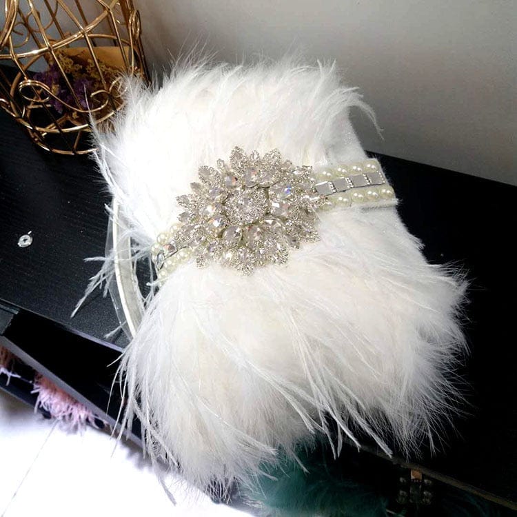 30X30X5CM / White Fashion Ladies Diamond Clutch Tote Bag with Ostrich Feather Shoulder Purse Wedding Clutch  Fur Bags For Woman