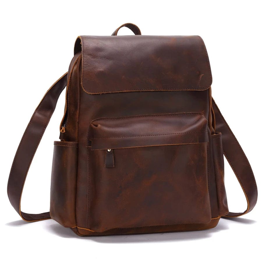 31*13*41cm / Darker brown In Stocks Customs Laptop Backpacks Crazy Horse Leather Bag women Dark Brown 100% Genuine Leather Backpack