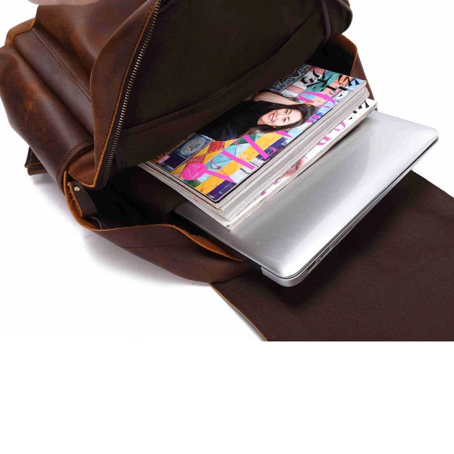 31*13*41cm / Darker brown In Stocks Customs Laptop Backpacks Crazy Horse Leather Bag women Dark Brown 100% Genuine Leather Backpack