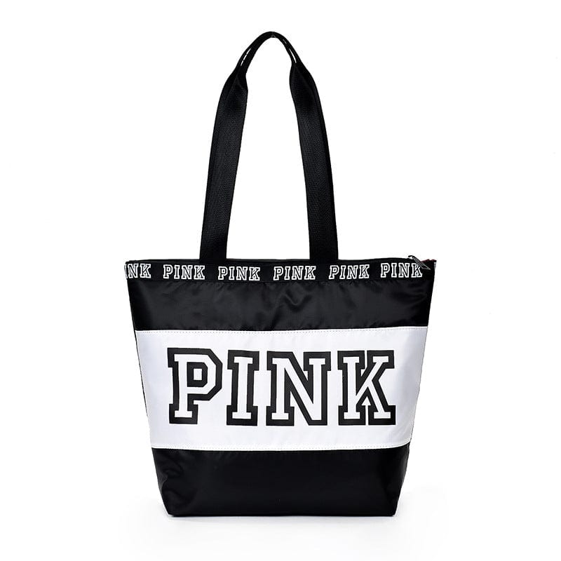 31*14*35cm / black Woman Foldable Nylon Tote Bag Pink Letter Style Pattern Fashion Zipper Handle Bags Shoulder Handbags
