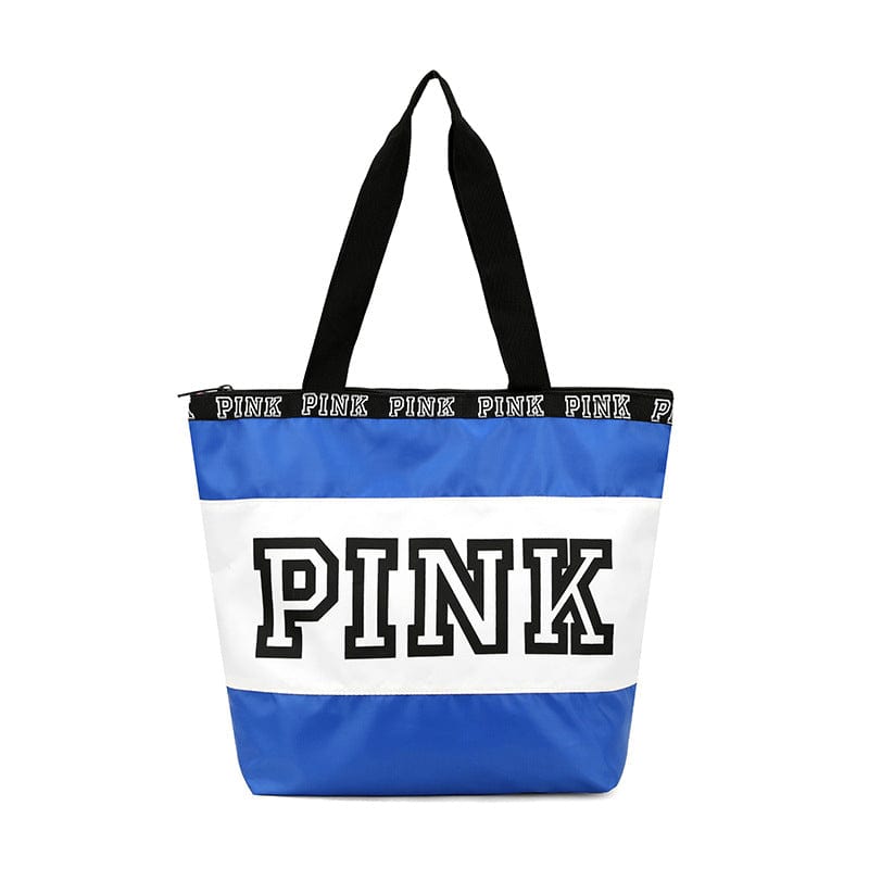 31*14*35cm / Blue1 Woman Foldable Nylon Tote Bag Pink Letter Style Pattern Fashion Zipper Handle Bags Shoulder Handbags