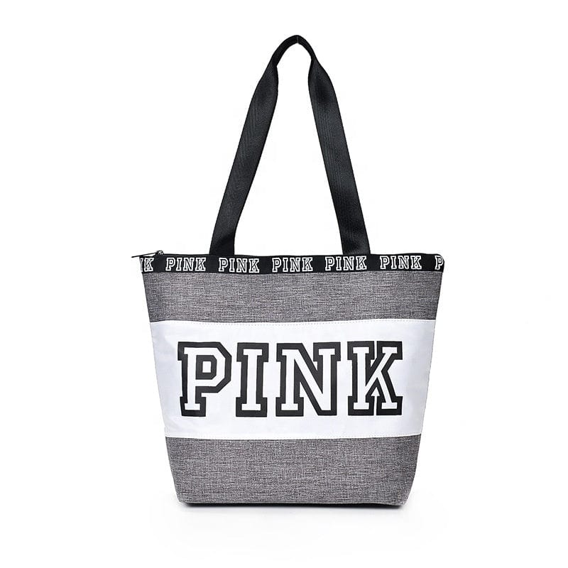 31*14*35cm / Gray Woman Foldable Nylon Tote Bag Pink Letter Style Pattern Fashion Zipper Handle Bags Shoulder Handbags