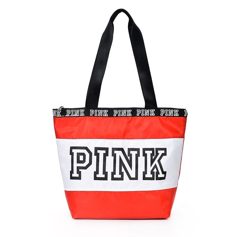 31*14*35cm / Orange Woman Foldable Nylon Tote Bag Pink Letter Style Pattern Fashion Zipper Handle Bags Shoulder Handbags