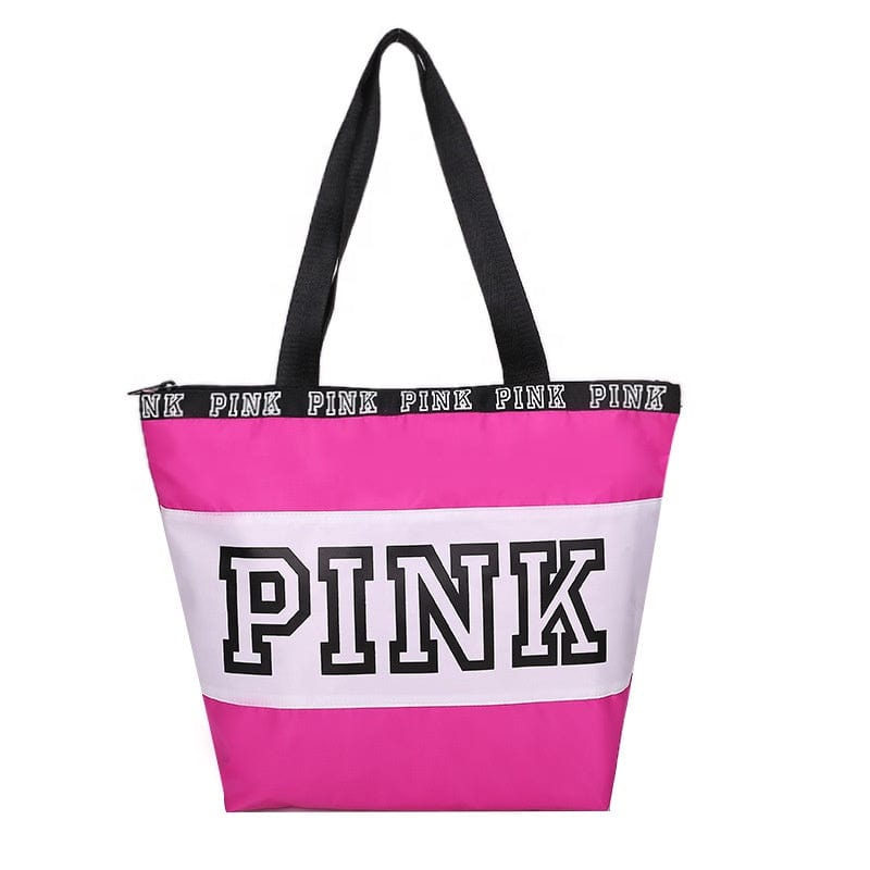 31*14*35cm / Rose Red Woman Foldable Nylon Tote Bag Pink Letter Style Pattern Fashion Zipper Handle Bags Shoulder Handbags