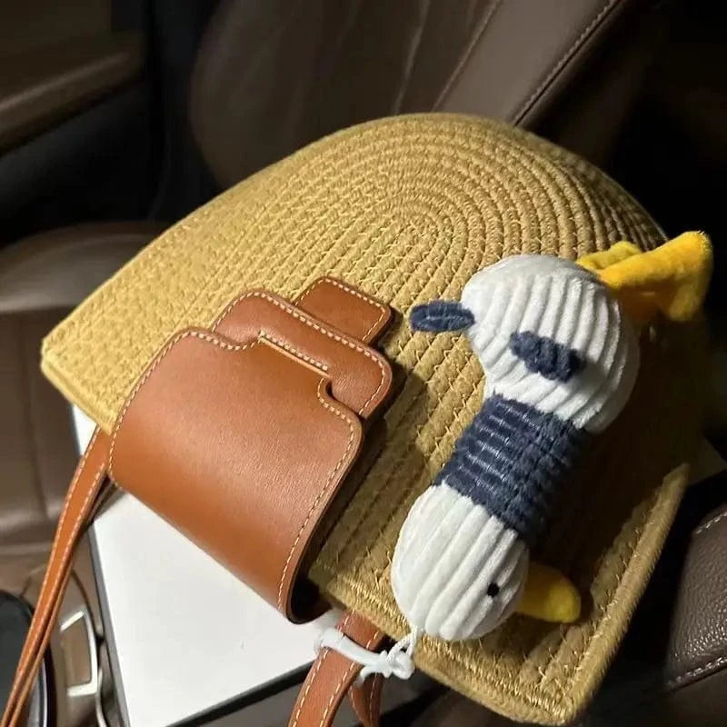 31*26*8cm / Khaki Women Casual Straw Woven Bag Lady Vocation PU Belted Cover Bucket Shoulder Bag Female Summer Outdoor Shopping Handbags