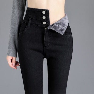 31 / Black (with velvet) coldke winter/autumn girl fashion jeans women high waistl girls skinny leggings butt lift denim jeans pant with wool inside