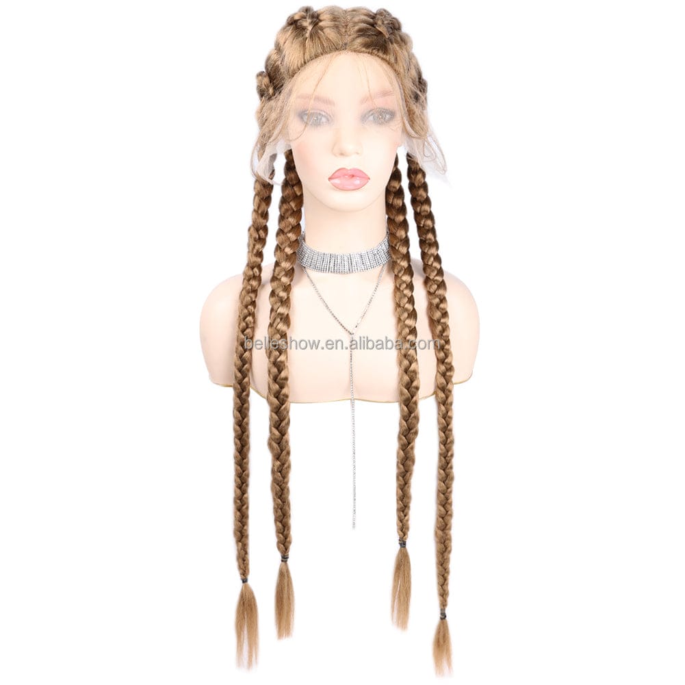 32 Inches / 27# 32 Inch Braided Lace Front Wigs For Black Women Glueless T27 613 Braid Wig With Baby Hair Cheap Synthetic Box Lace Front Wig