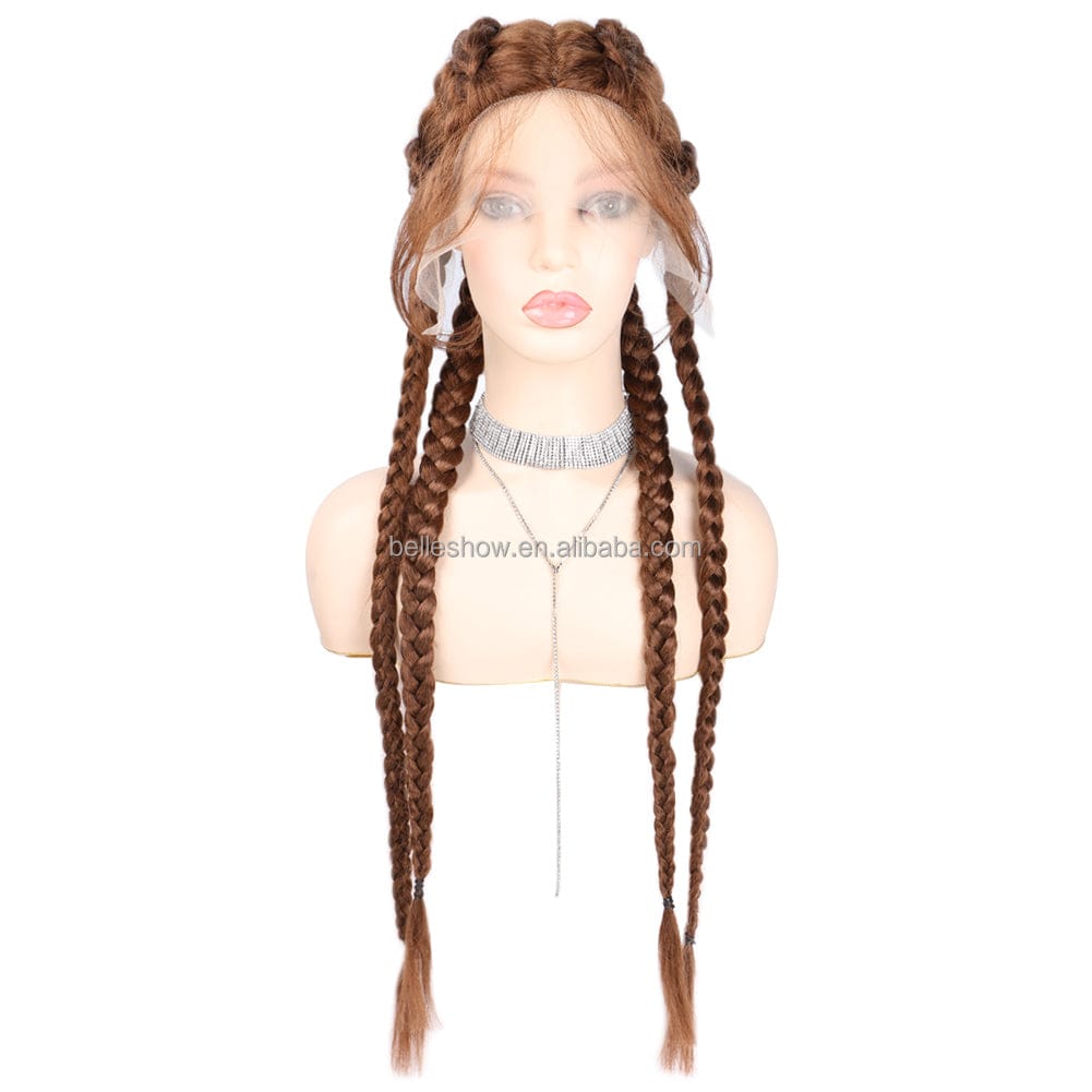32 Inches / 30# 32 Inch Braided Lace Front Wigs For Black Women Glueless T27 613 Braid Wig With Baby Hair Cheap Synthetic Box Lace Front Wig